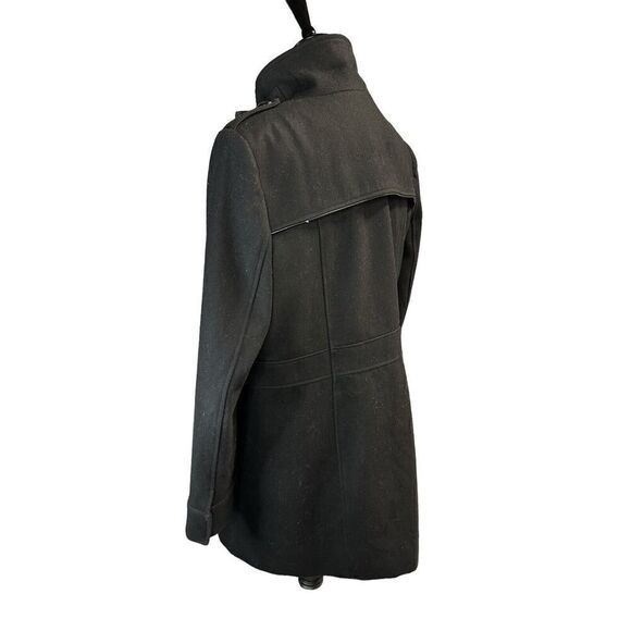 TAHARI~BLACK WOOL RUFFLE SNAP FRONT LEATHER TRIM COAT sz 14 - Picture 9 of 16